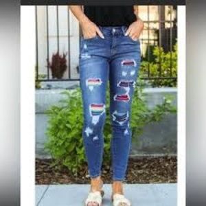 Judy Blue Serape Patchwork Skinny Jeans 18W NEW